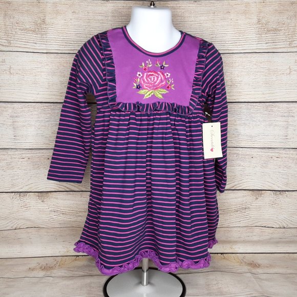 'SWEETDIL' RUFFLE TRIM EMBROIDERED STITCHING LONG SLEEVE COZY TODDLER DRESS/TOP - Picture 6 of 15